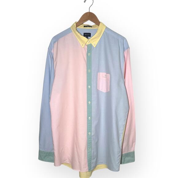 GANT Mixed Panel Oxford Button Down Shirt Pastel Colors Evening Party Night Out - Picture 3 of 13